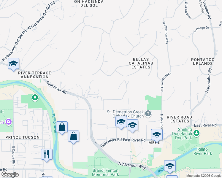 map of restaurants, bars, coffee shops, grocery stores, and more near 3401 North Palo Verde Boulevard in Tucson