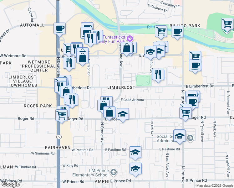 map of restaurants, bars, coffee shops, grocery stores, and more near in Tucson