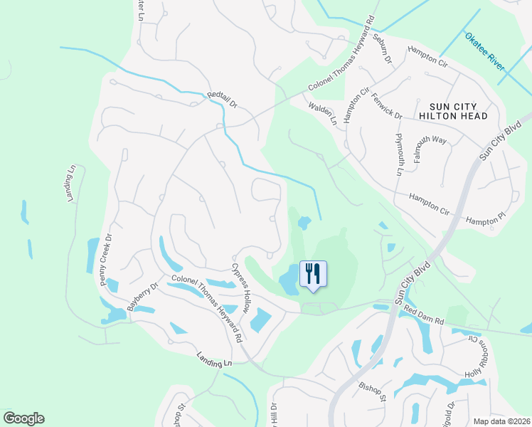 map of restaurants, bars, coffee shops, grocery stores, and more near 71 Cypress Hollow in Bluffton