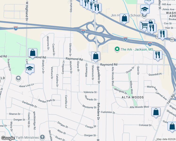 map of restaurants, bars, coffee shops, grocery stores, and more near in Jackson