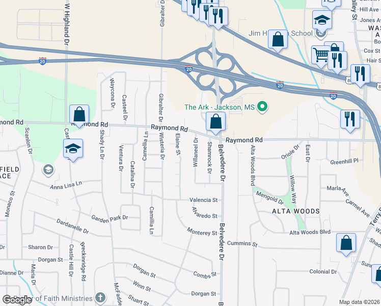 map of restaurants, bars, coffee shops, grocery stores, and more near in Jackson
