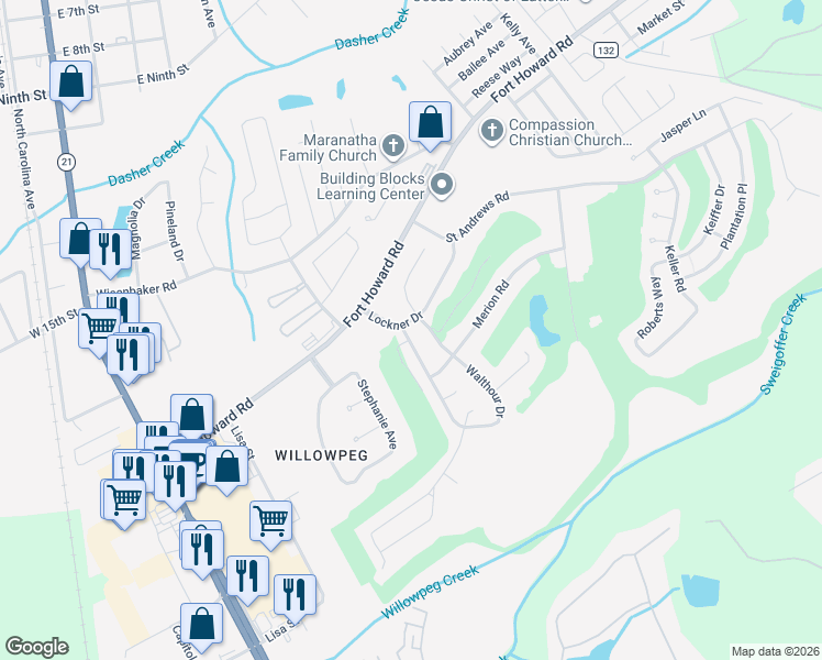 map of restaurants, bars, coffee shops, grocery stores, and more near 204 Walthour Drive in Rincon