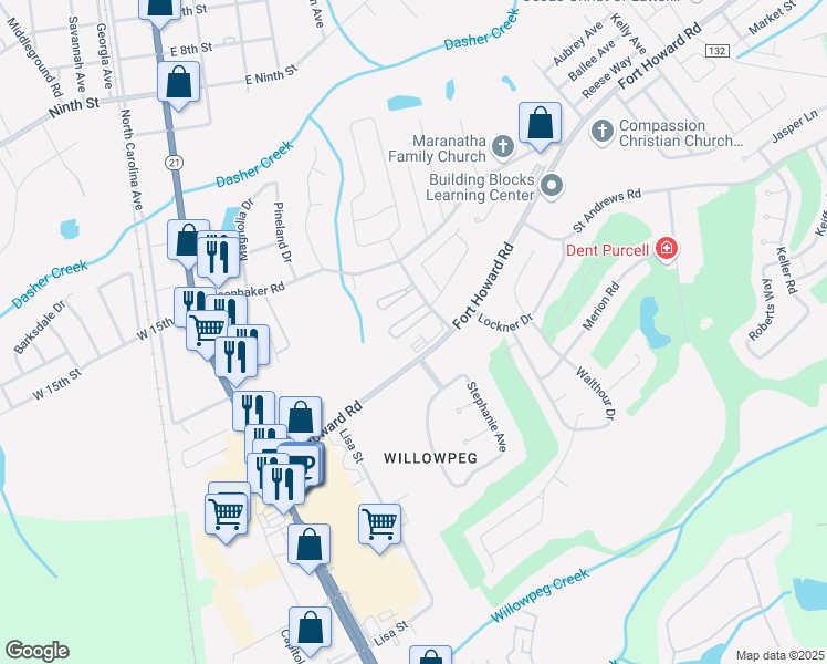 map of restaurants, bars, coffee shops, grocery stores, and more near 111 Willowpeg Way in Rincon