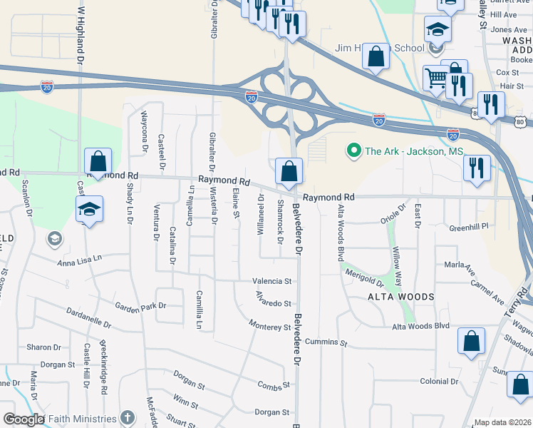 map of restaurants, bars, coffee shops, grocery stores, and more near in Jackson