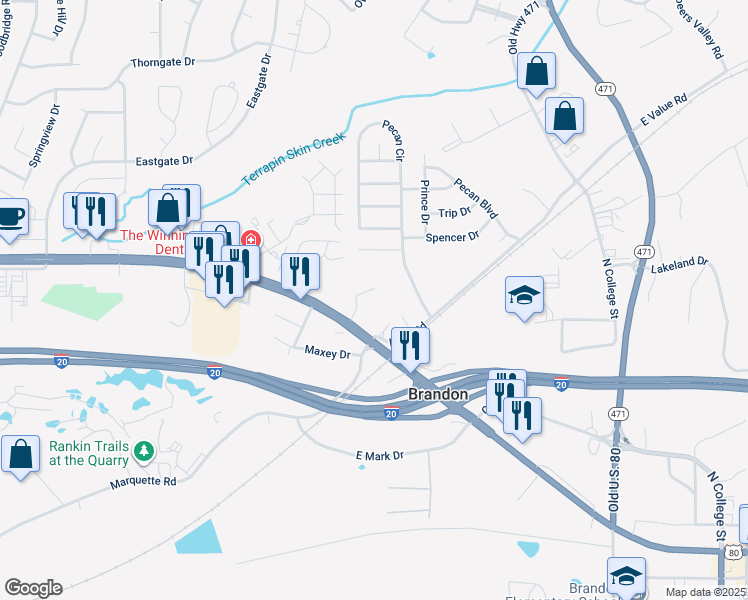 map of restaurants, bars, coffee shops, grocery stores, and more near 1220 Apple Park Place in Brandon