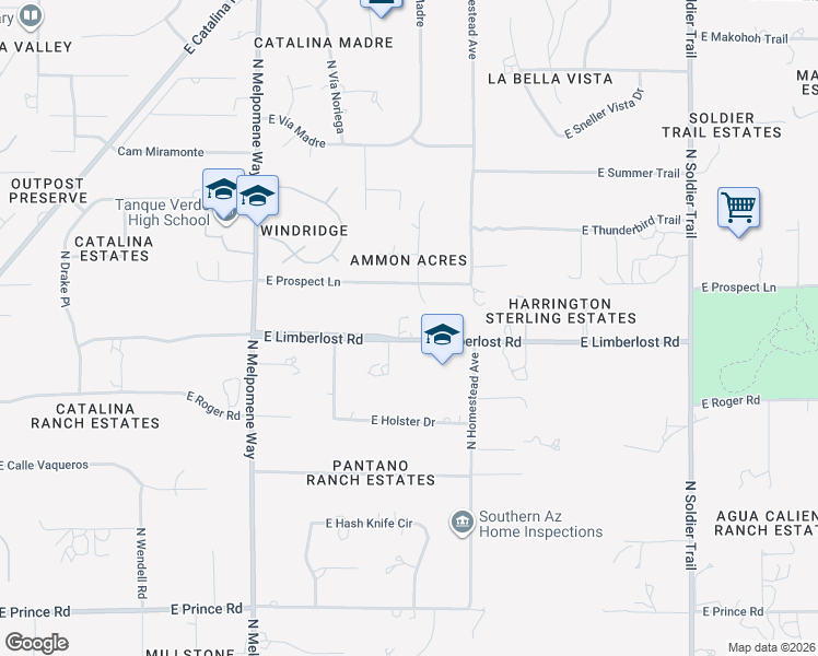 map of restaurants, bars, coffee shops, grocery stores, and more near 11365 East Limberlost Road in Tucson