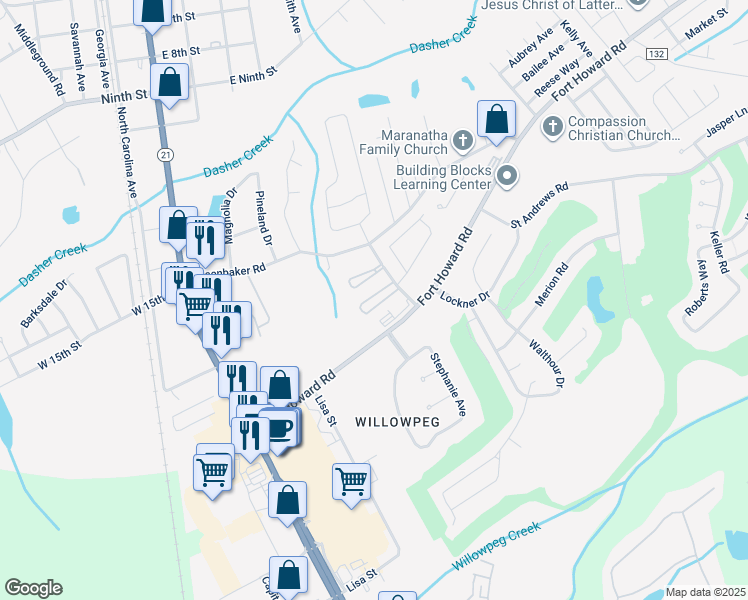 map of restaurants, bars, coffee shops, grocery stores, and more near 115 Willowpeg Way in Rincon