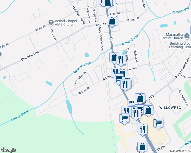map of restaurants, bars, coffee shops, grocery stores, and more near 113 Middleton Drive in Rincon