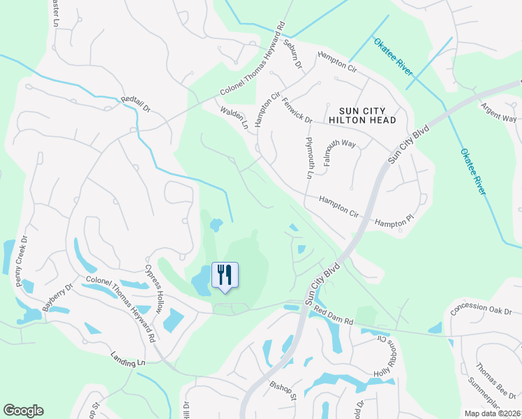 map of restaurants, bars, coffee shops, grocery stores, and more near 14 Andover Place in Bluffton