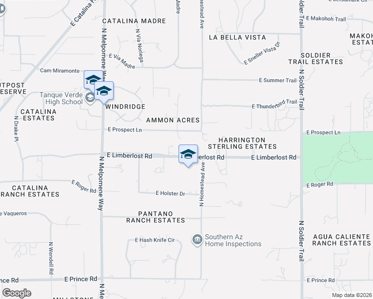 map of restaurants, bars, coffee shops, grocery stores, and more near 11440 East Prospect Lane in Tucson