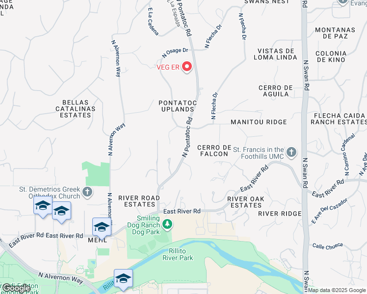 map of restaurants, bars, coffee shops, grocery stores, and more near 4141 North Pontatoc Road in Tucson