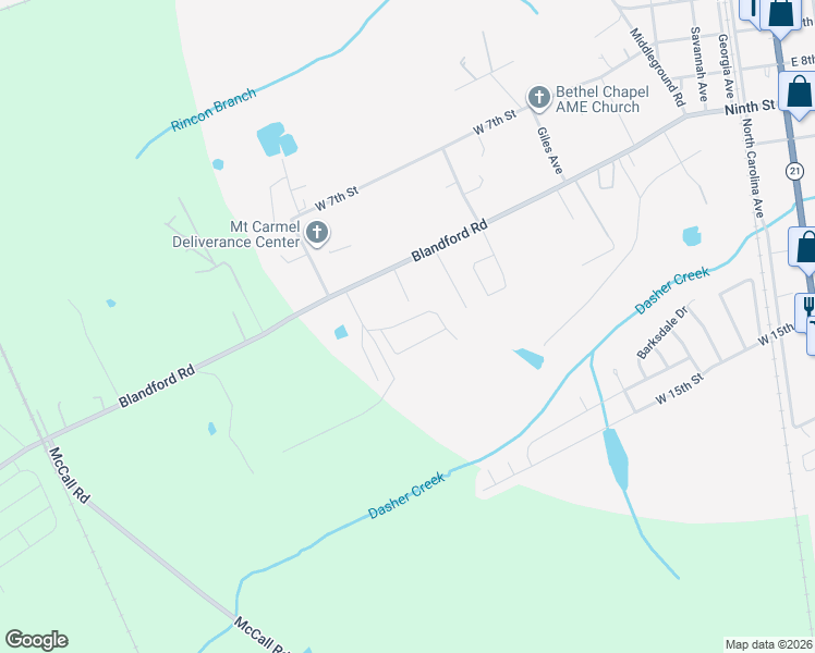 map of restaurants, bars, coffee shops, grocery stores, and more near 721 West 9th Street in Rincon