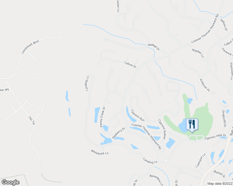 map of restaurants, bars, coffee shops, grocery stores, and more near 15 Rainwater Lane in Bluffton