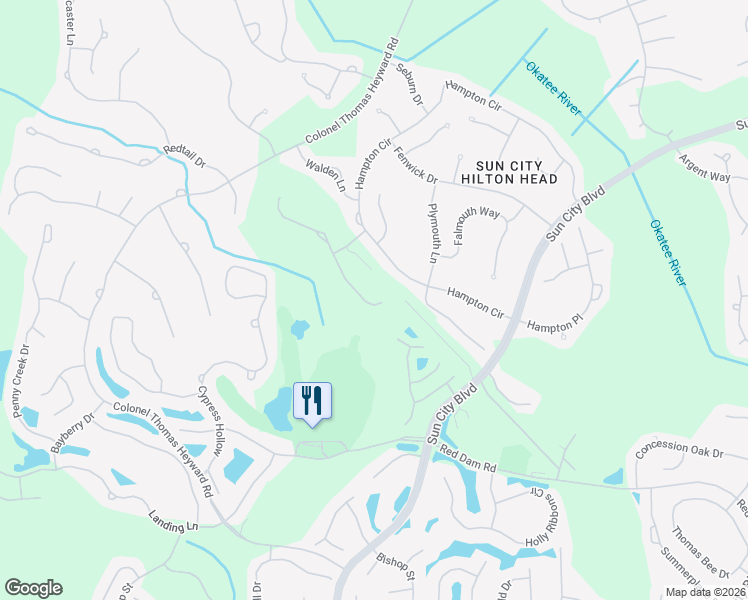 map of restaurants, bars, coffee shops, grocery stores, and more near 3 Andover Place in Bluffton