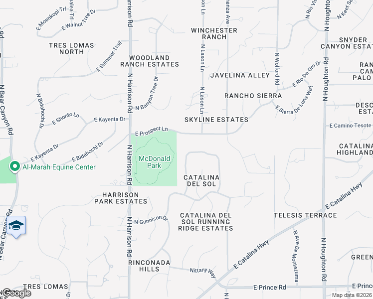 map of restaurants, bars, coffee shops, grocery stores, and more near 9781 East Vista Montanas in Tucson