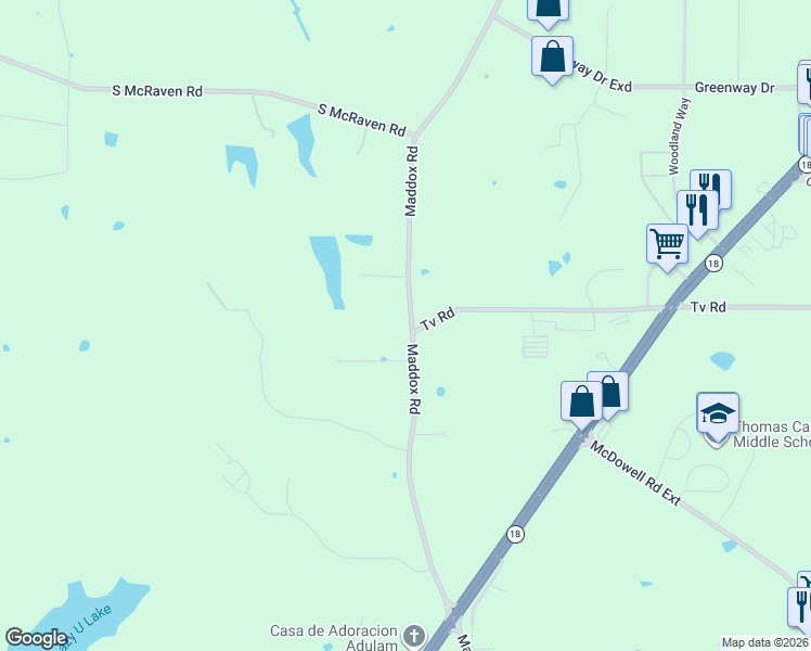map of restaurants, bars, coffee shops, grocery stores, and more near 2597 Maddox Road in Jackson