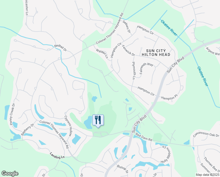 map of restaurants, bars, coffee shops, grocery stores, and more near 24 Andover Place in Bluffton