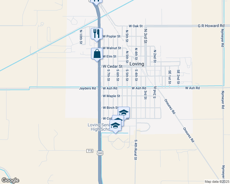 map of restaurants, bars, coffee shops, grocery stores, and more near 300-398 S 6th St in Loving