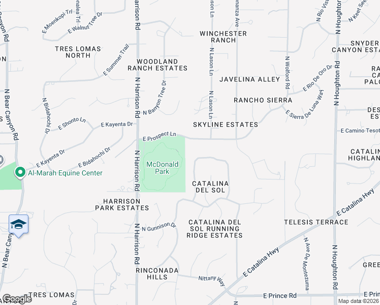 map of restaurants, bars, coffee shops, grocery stores, and more near 9781 East Vista Montanas in Tucson