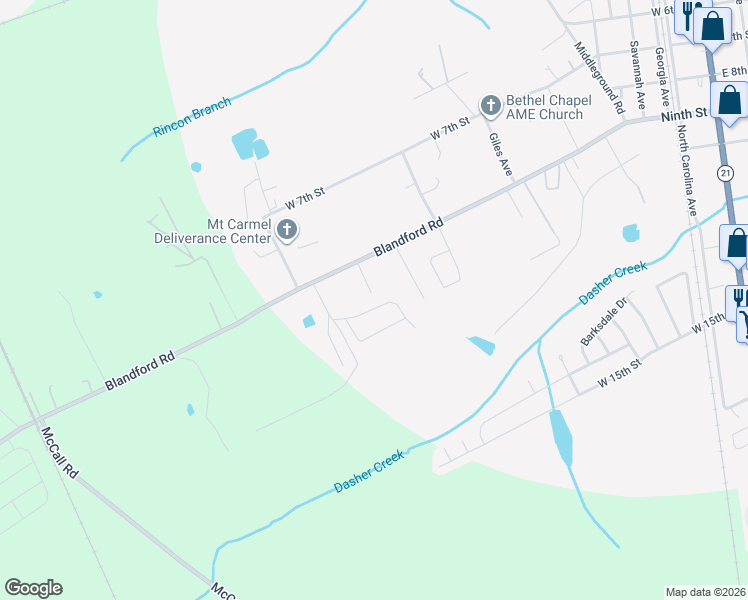 map of restaurants, bars, coffee shops, grocery stores, and more near 721 West 9th Street in Rincon