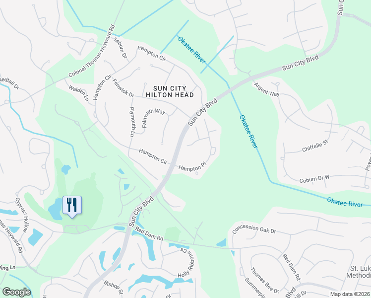 map of restaurants, bars, coffee shops, grocery stores, and more near 17 Becket Place in Bluffton