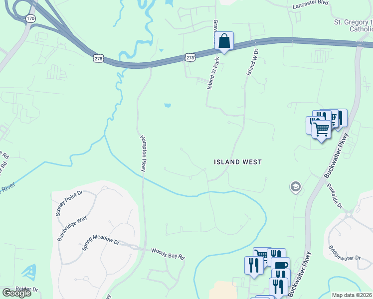 map of restaurants, bars, coffee shops, grocery stores, and more near 228 Blythe Island Drive in Bluffton