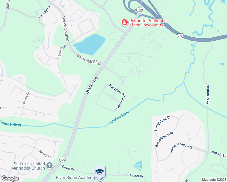 map of restaurants, bars, coffee shops, grocery stores, and more near 9 Hager Road in Bluffton
