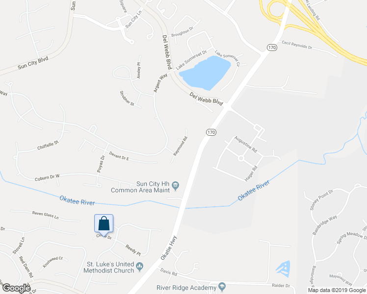 map of restaurants, bars, coffee shops, grocery stores, and more near 22 Raymond Road in Bluffton