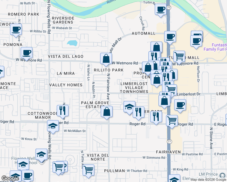 map of restaurants, bars, coffee shops, grocery stores, and more near 854 West Limberlost Drive in Tucson
