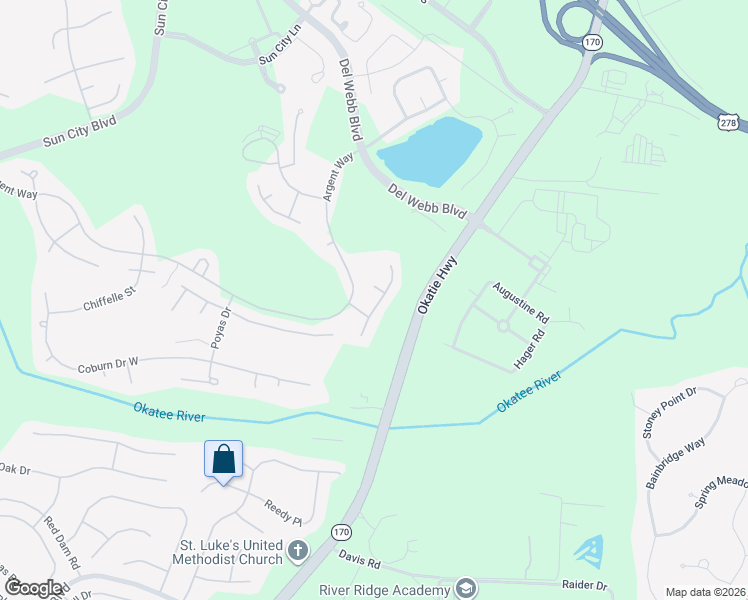 map of restaurants, bars, coffee shops, grocery stores, and more near 22 Raymond Road in Bluffton