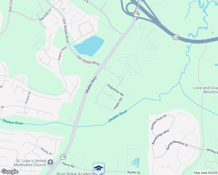 map of restaurants, bars, coffee shops, grocery stores, and more near 35 Augustine Road in Bluffton