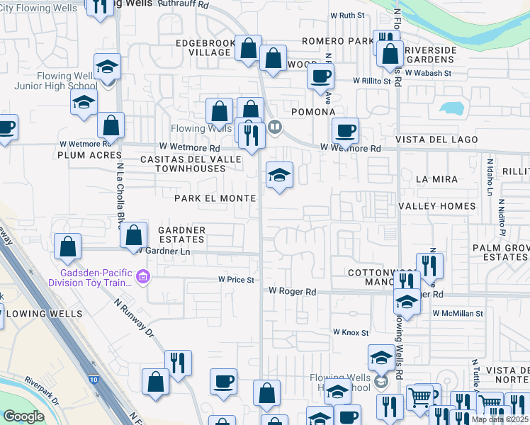 map of restaurants, bars, coffee shops, grocery stores, and more near 1761 West Root Lane in Tucson