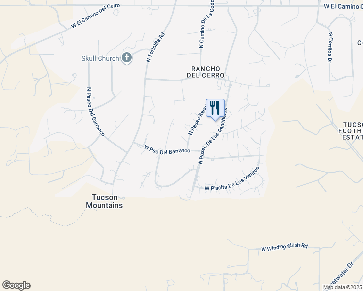 map of restaurants, bars, coffee shops, grocery stores, and more near 4223 North Paseo Rancho in Tucson