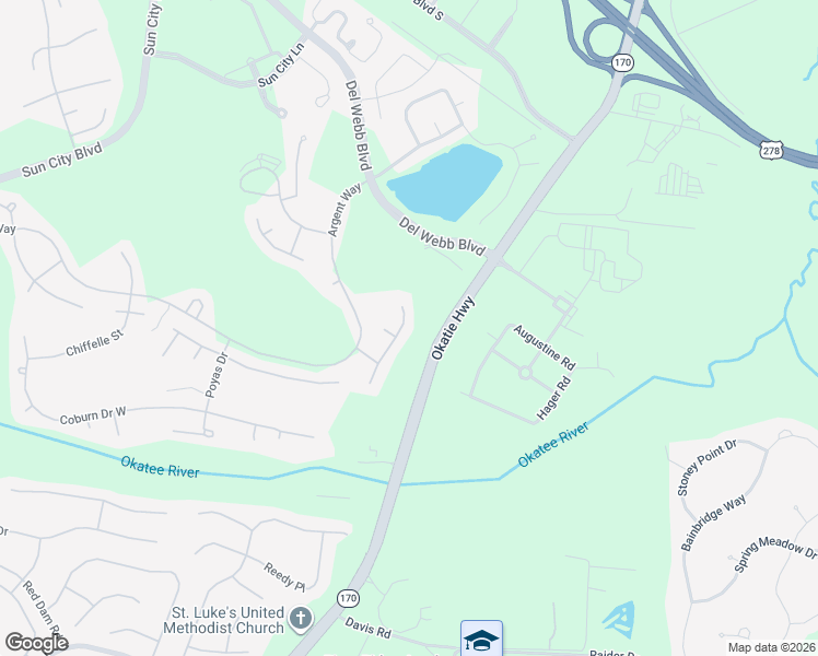 map of restaurants, bars, coffee shops, grocery stores, and more near 35 Raymond Road in Bluffton