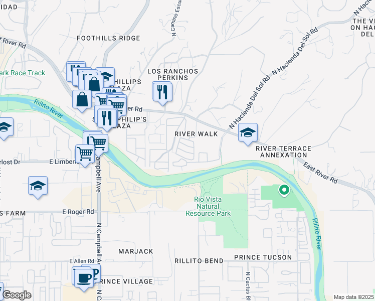 map of restaurants, bars, coffee shops, grocery stores, and more near 2433 East Blue Diamond Drive in Tucson