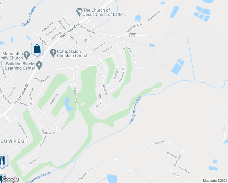 map of restaurants, bars, coffee shops, grocery stores, and more near 409 Plantation Place in Rincon