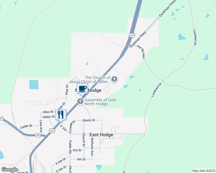 map of restaurants, bars, coffee shops, grocery stores, and more near Bellwood Drive in Quitman