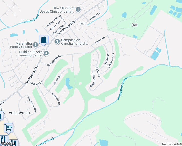 map of restaurants, bars, coffee shops, grocery stores, and more near 402 Roberts Way in Rincon