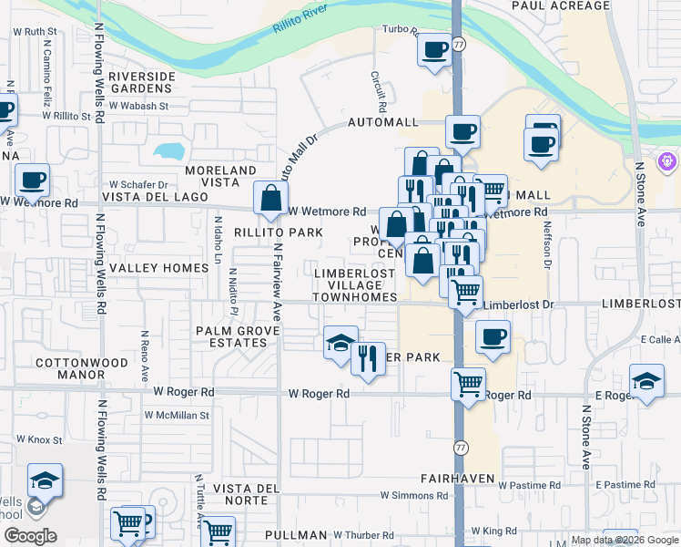 map of restaurants, bars, coffee shops, grocery stores, and more near 4228 North 16th Place in Tucson