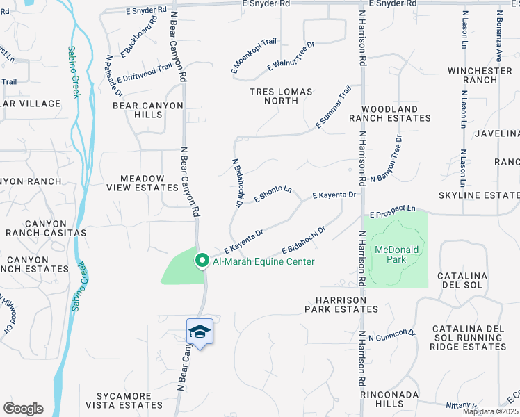 map of restaurants, bars, coffee shops, grocery stores, and more near 9190 East Shonto Lane in Tucson