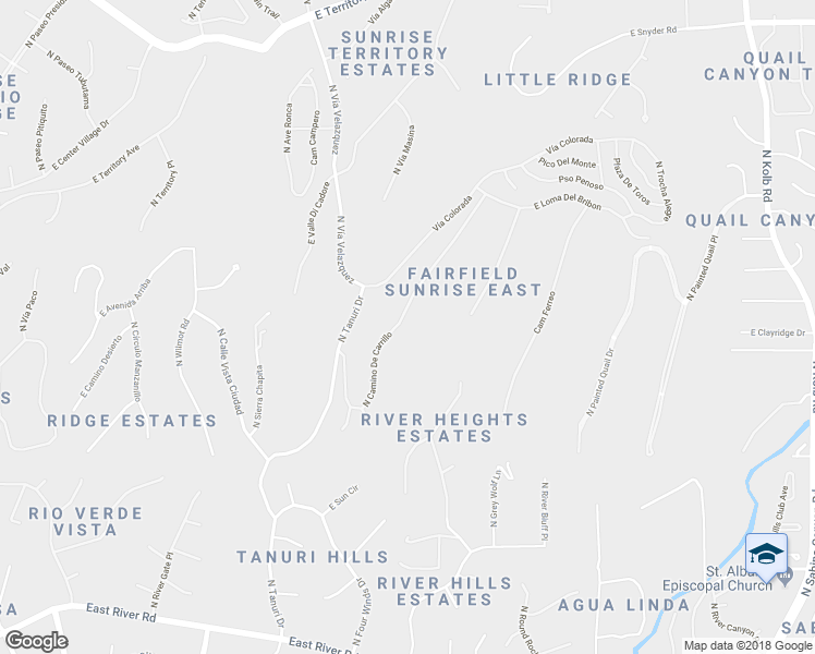 map of restaurants, bars, coffee shops, grocery stores, and more near 4250 North Camino De Carrillo in Tucson