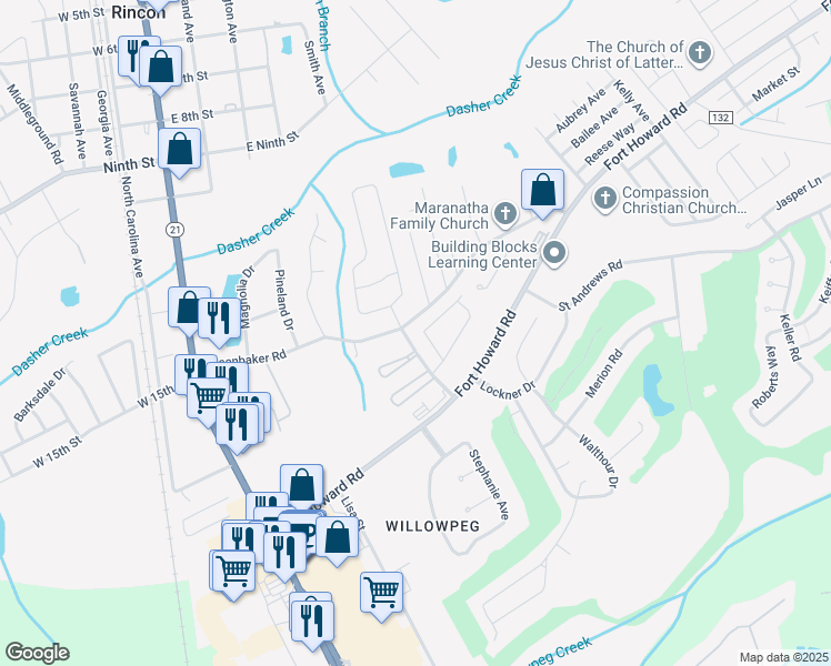 map of restaurants, bars, coffee shops, grocery stores, and more near 19 Walnut Way in Rincon