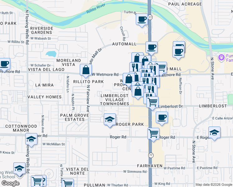map of restaurants, bars, coffee shops, grocery stores, and more near 4240 North 16th Place in Tucson