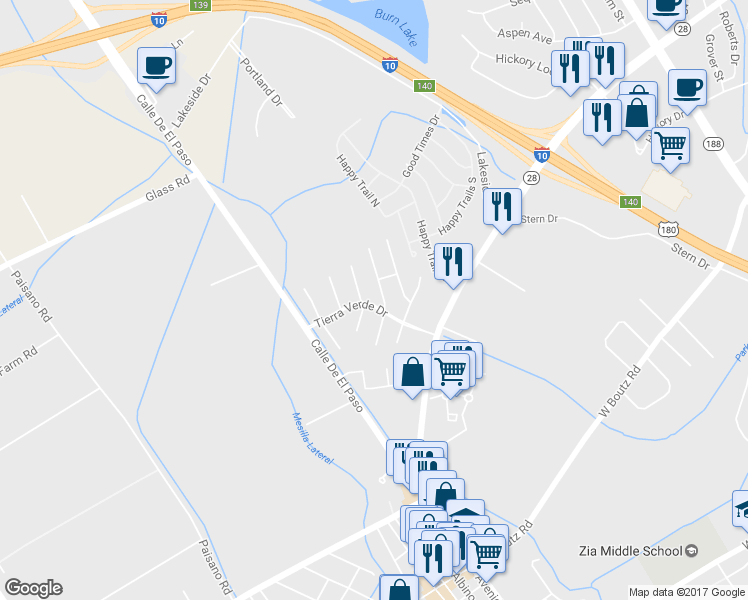 map of restaurants, bars, coffee shops, grocery stores, and more near 2031 Via Tesoro in Las Cruces