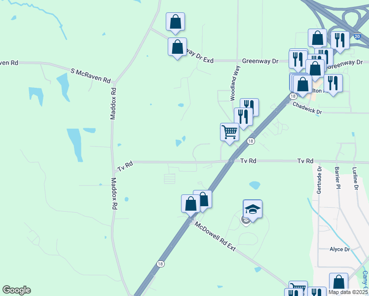 map of restaurants, bars, coffee shops, grocery stores, and more near 2240 Tv Road in Jackson