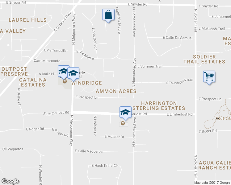 map of restaurants, bars, coffee shops, grocery stores, and more near 11380 East Ammon Place in Tucson