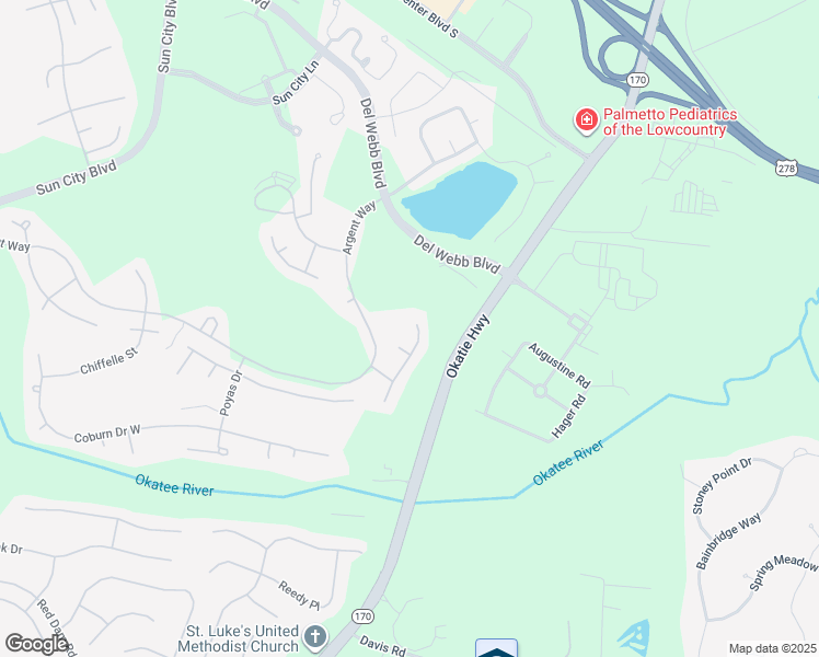 map of restaurants, bars, coffee shops, grocery stores, and more near 35 Raymond Road in Bluffton