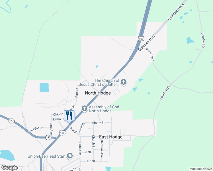 map of restaurants, bars, coffee shops, grocery stores, and more near 101 Well Drive in Quitman