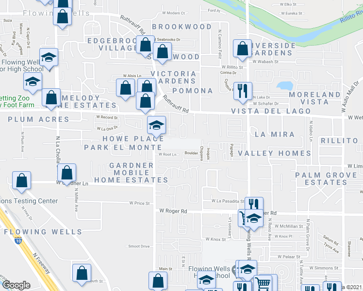 map of restaurants, bars, coffee shops, grocery stores, and more near 4258 North Romero Road in Tucson