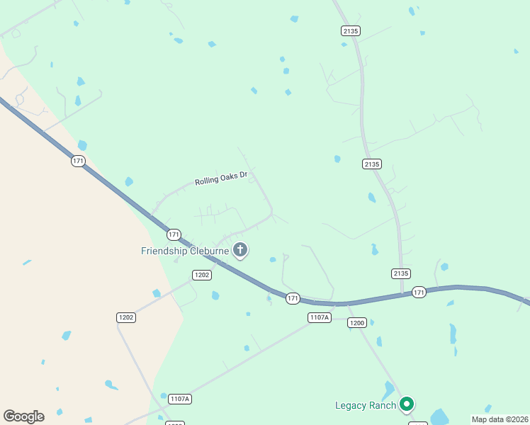 map of restaurants, bars, coffee shops, grocery stores, and more near 3200 Rolling Oaks Drive in Cleburne